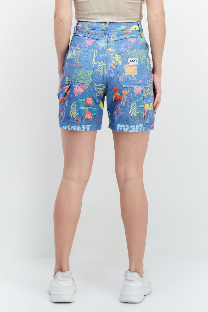 Misfit Women Allover Print Denim Shorts, Blue Combo - Image 4